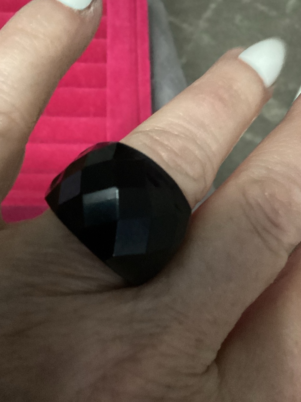 Black Plastic Faceted Dome Ring - size 8